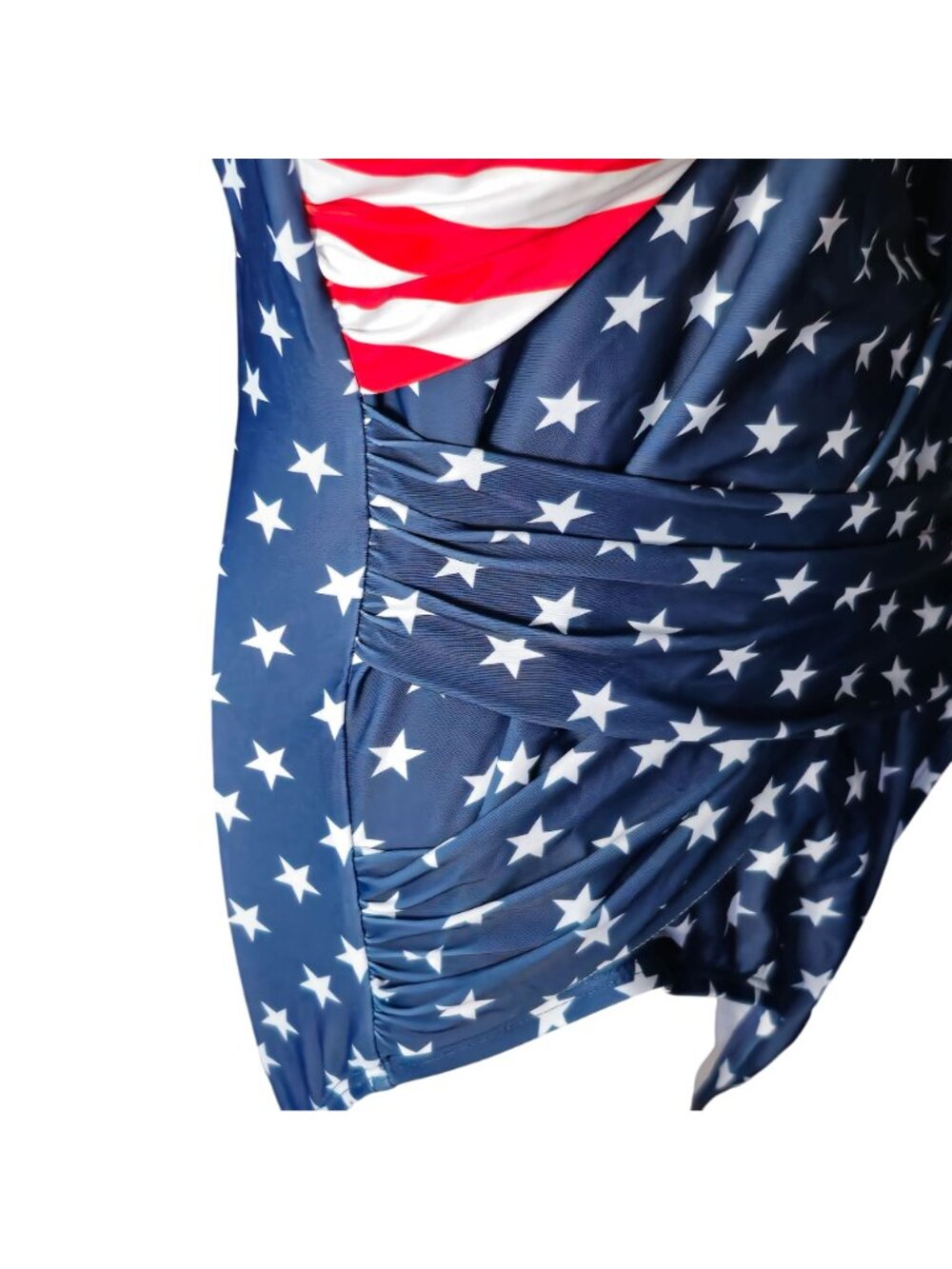 American Flag One-Piece Swimsuit M V Neck Ruched Adjustable 4th of July Lined - Picture 3 of 9